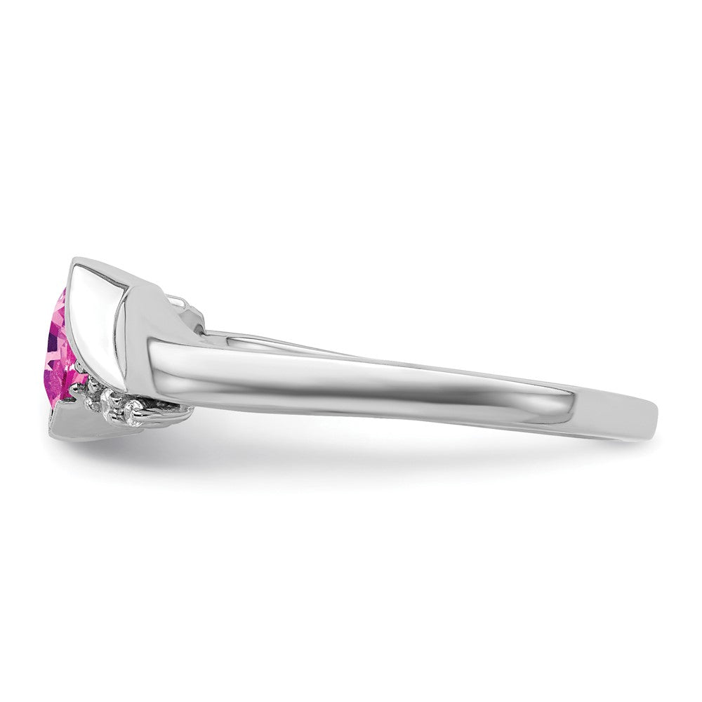 14K Weißgold Ring mit synthetischem Pink-Saphir und echten Diamanten