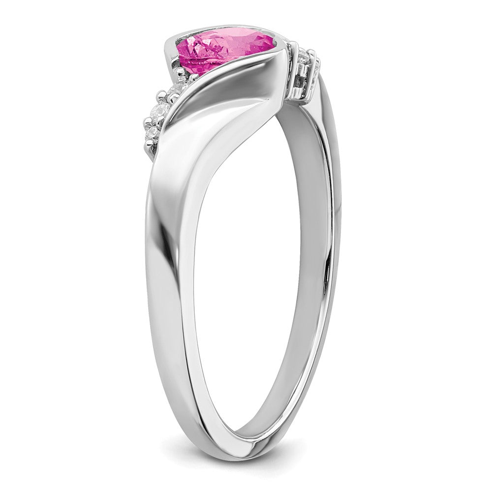 14K Weißgold Ring mit synthetischem Pink-Saphir und echten Diamanten
