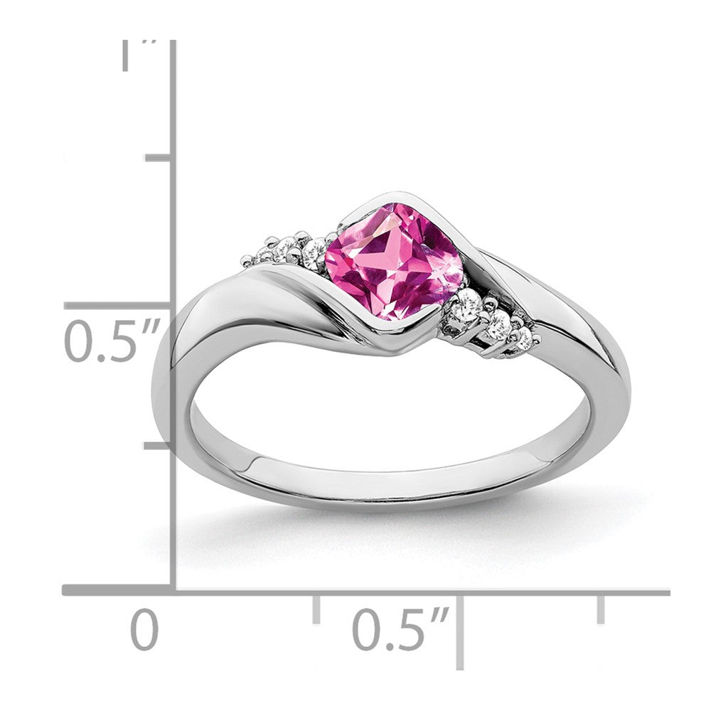 14K Weißgold Ring mit synthetischem Pink-Saphir und echten Diamanten
