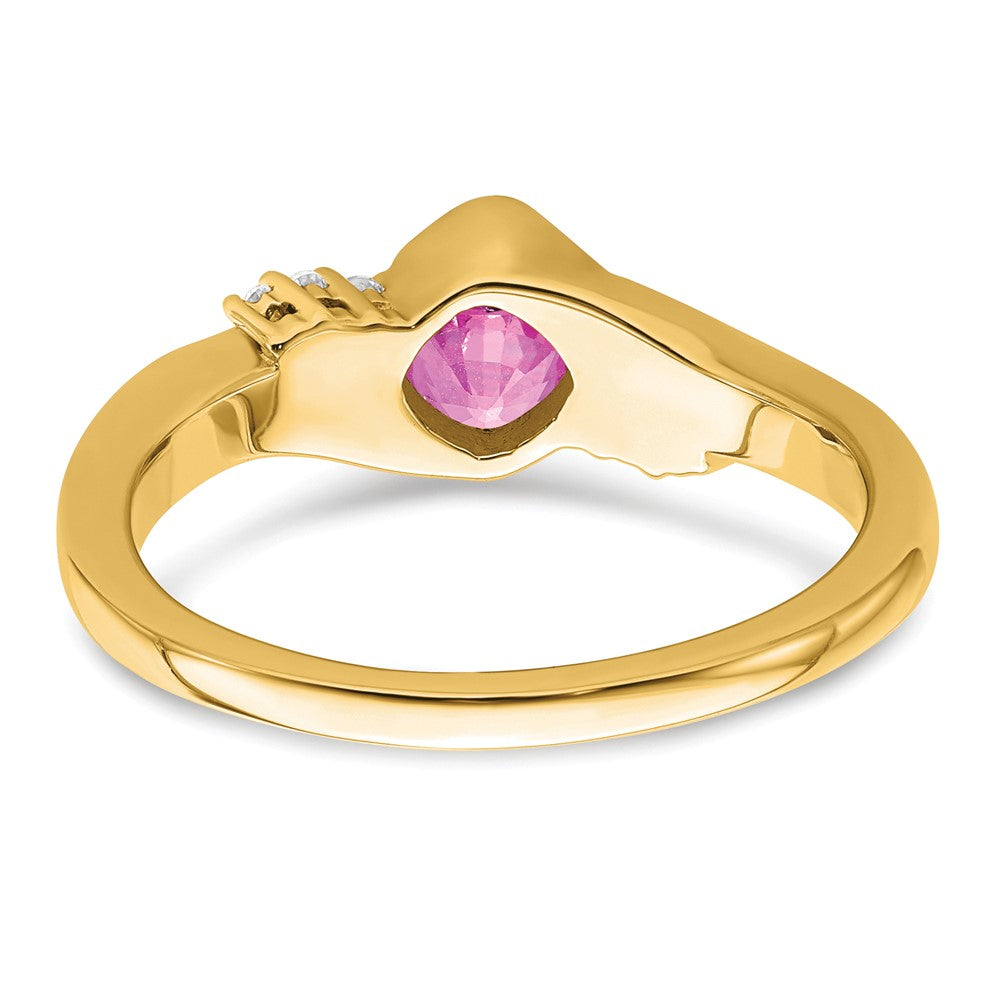 14K Gelbgold Ring mit synthetischem pinkem Saphir und echtem Diamant