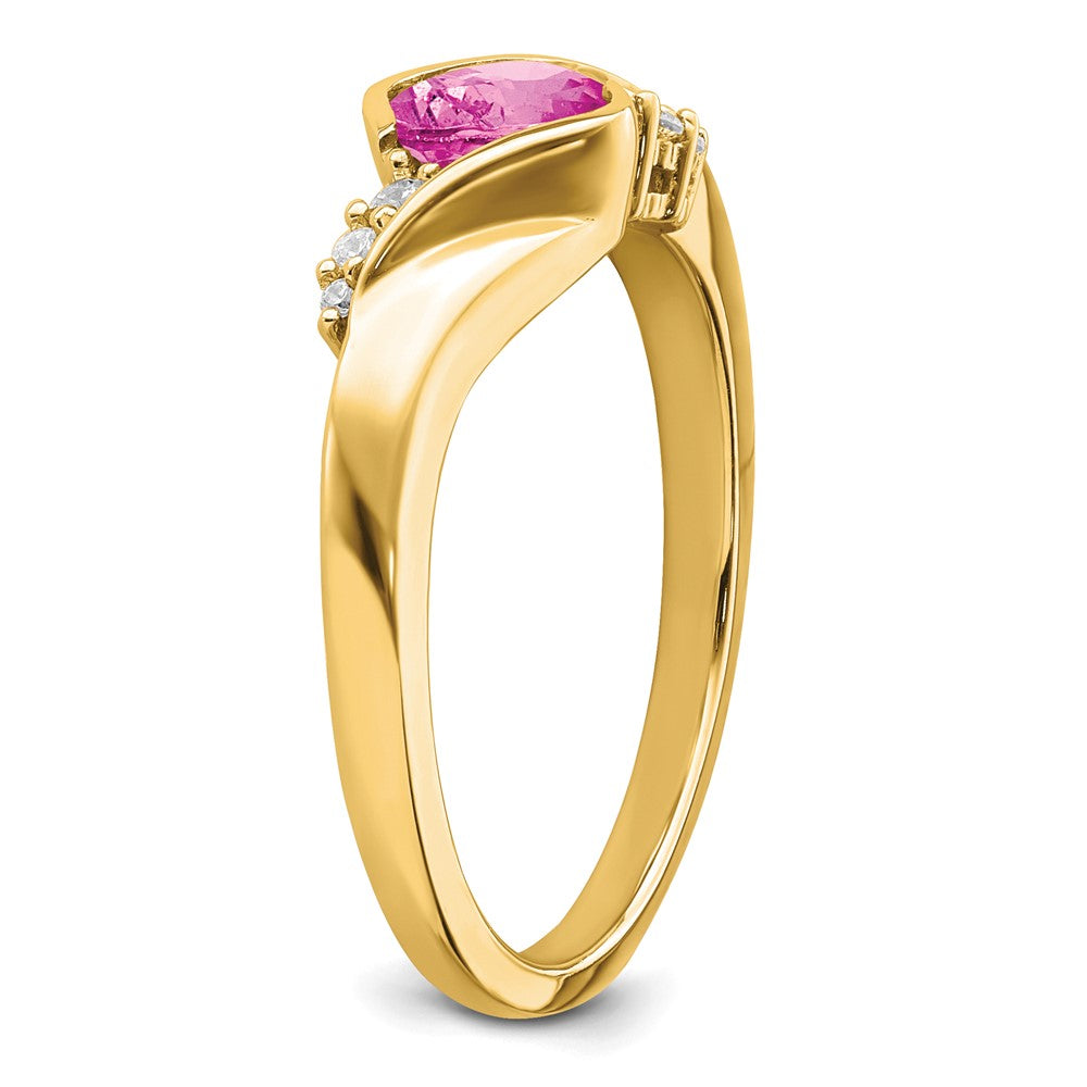 14K Gelbgold Ring mit synthetischem pinkem Saphir und echtem Diamant