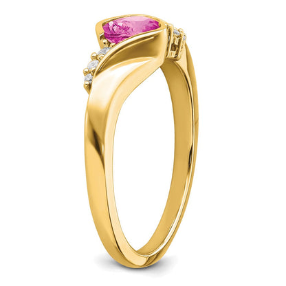 14K Gelbgold Ring mit synthetischem pinkem Saphir und echtem Diamant