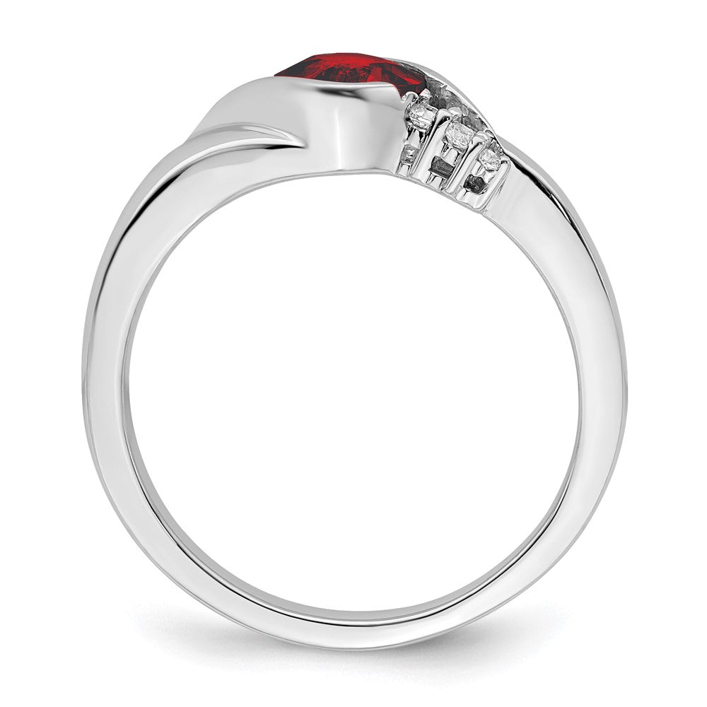 14K Weißgold Ring mit Granat und echten Diamanten