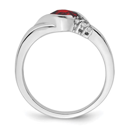 14K Weißgold Ring mit Granat und echten Diamanten