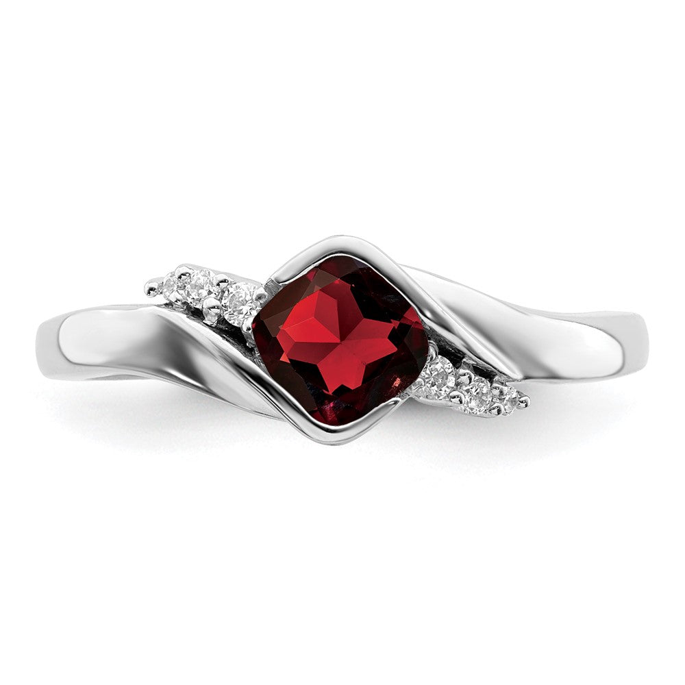 14K Weißgold Ring mit Granat und echten Diamanten