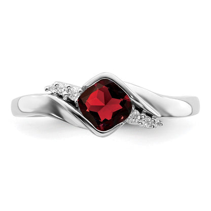 14K Weißgold Ring mit Granat und echten Diamanten