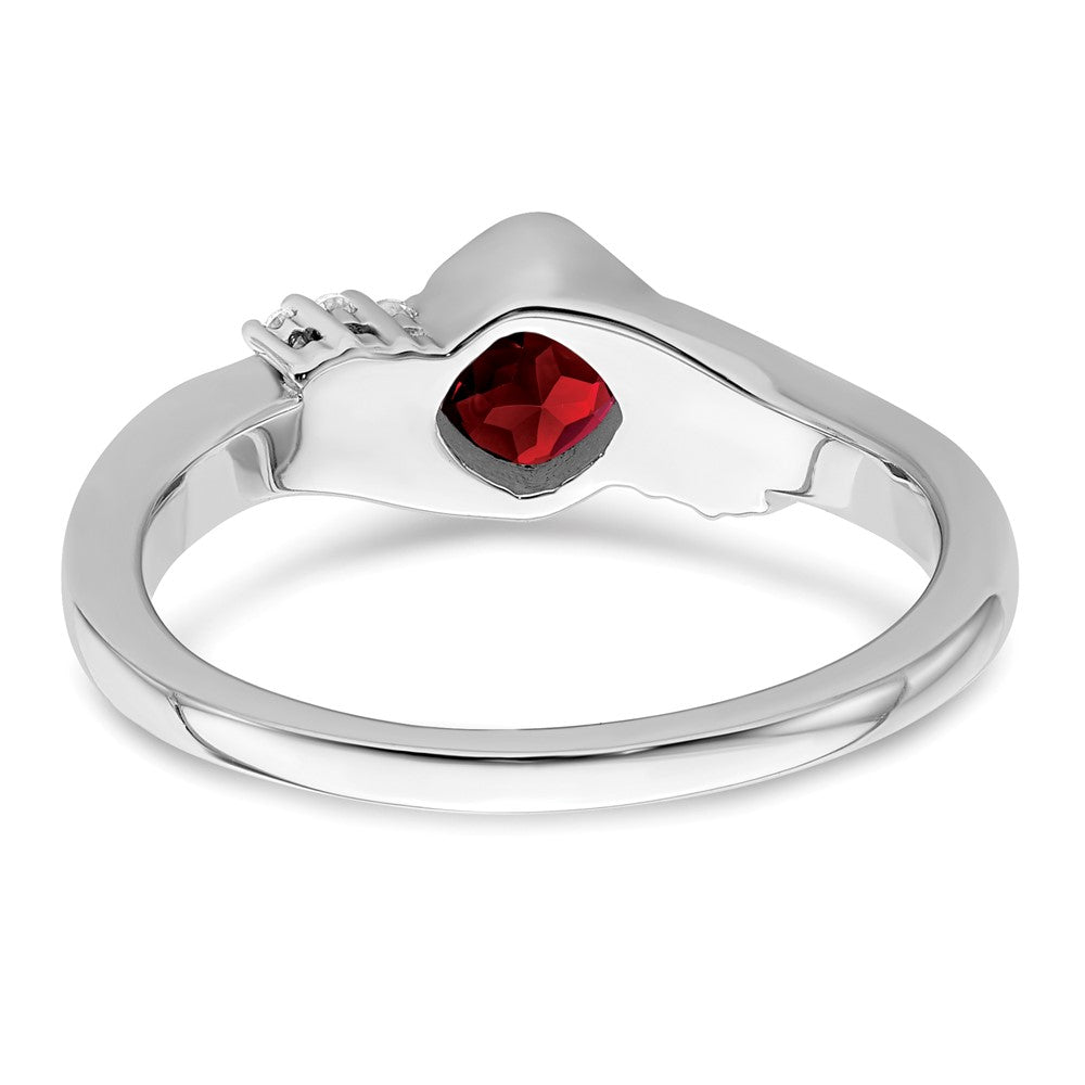 14K Weißgold Ring mit Granat und echten Diamanten