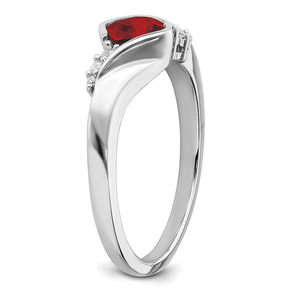 14K Weißgold Ring mit Granat und echten Diamanten