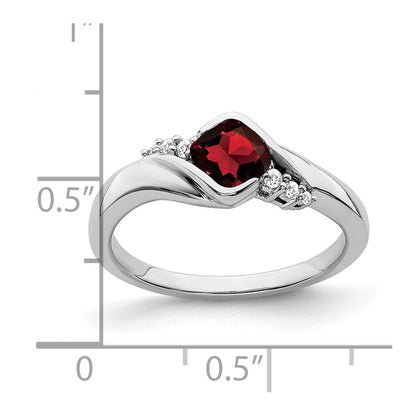 14K Weißgold Ring mit Granat und echten Diamanten