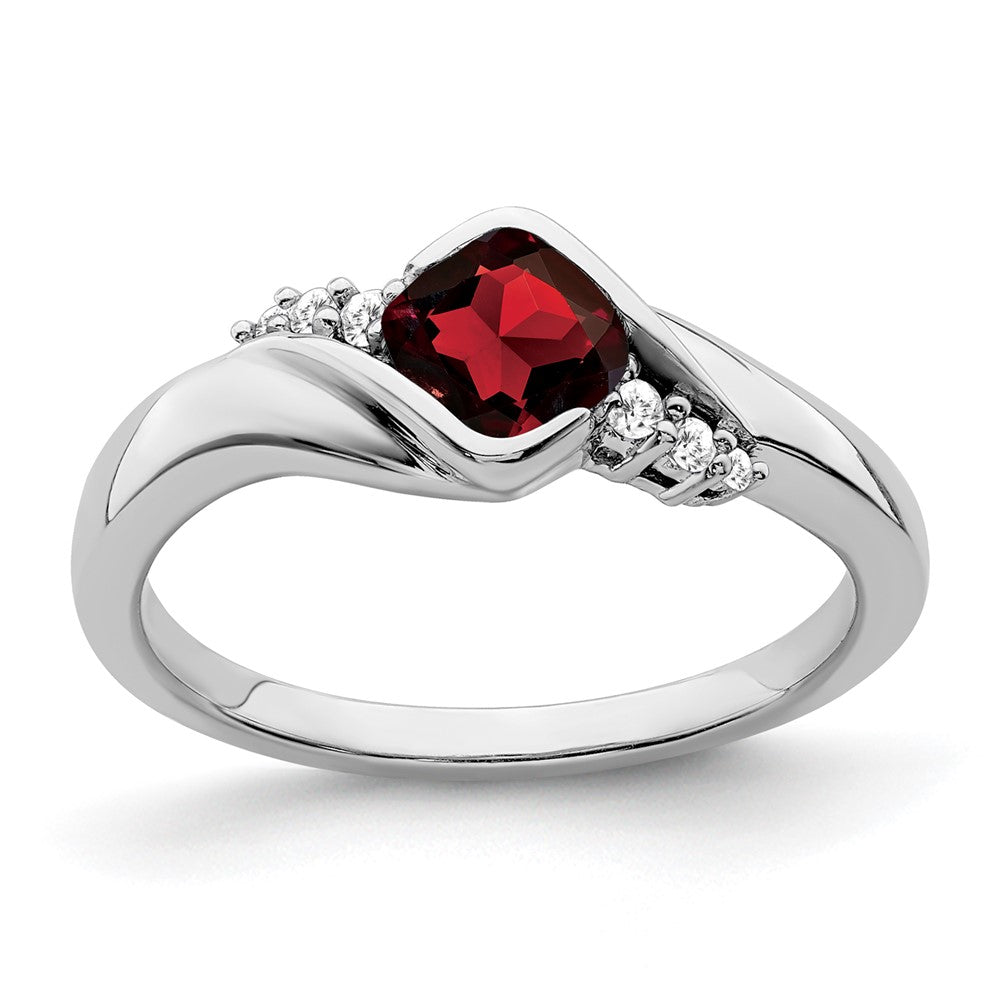 14K Weißgold Ring mit Granat und echten Diamanten