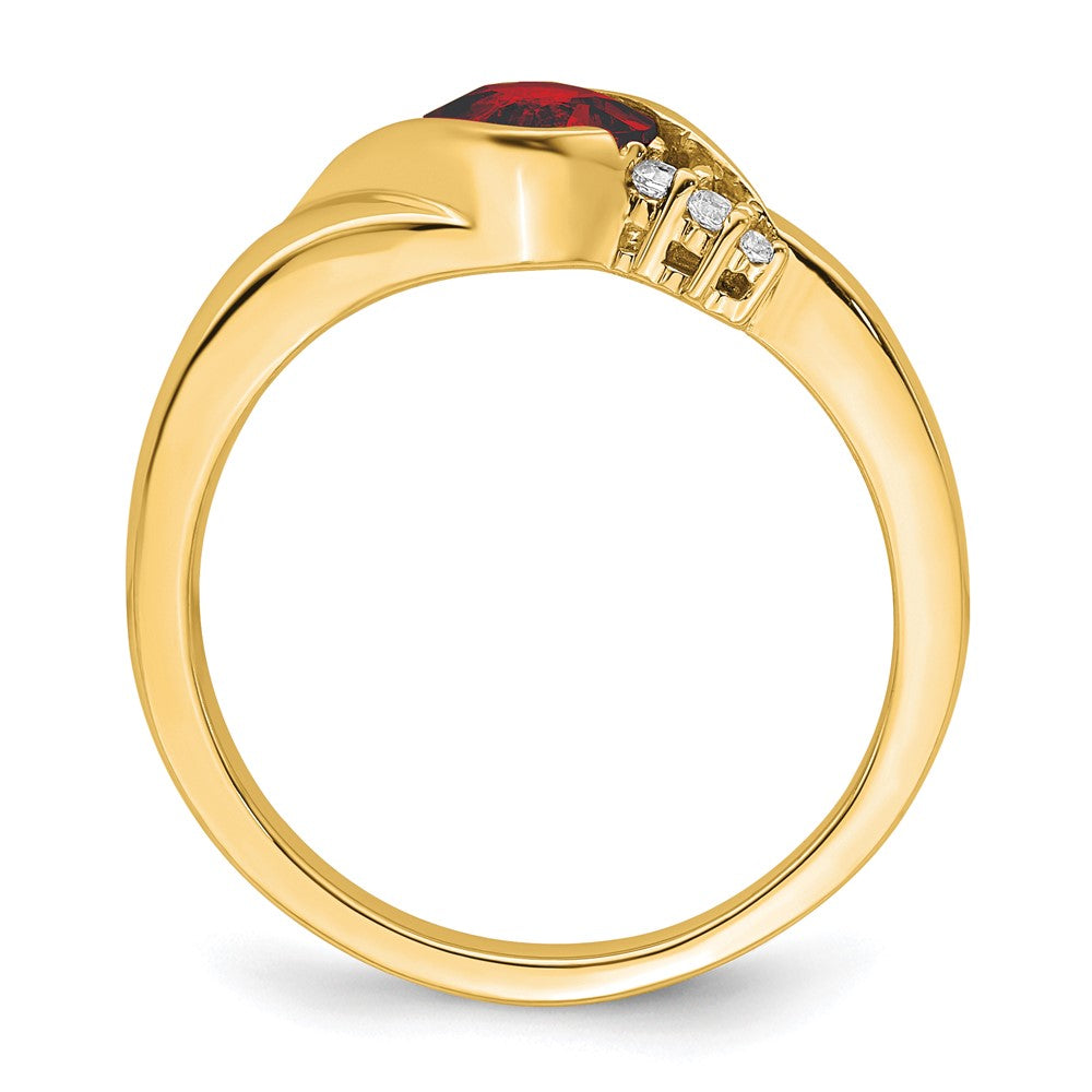 14K Gelbgold Ring mit Granat und echten Diamanten