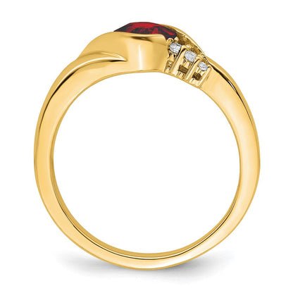 14K Gelbgold Ring mit Granat und echten Diamanten