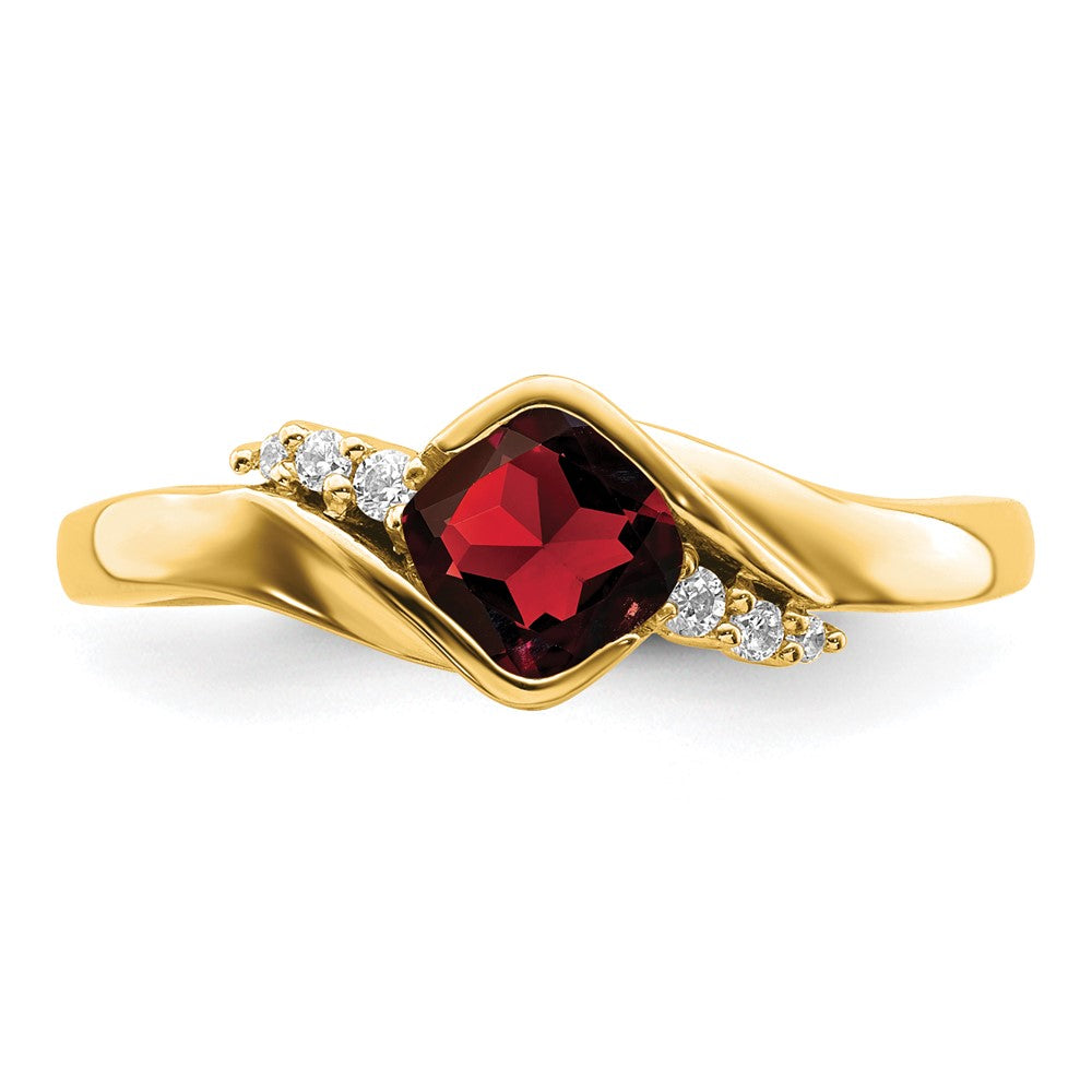 14K Gelbgold Ring mit Granat und echten Diamanten