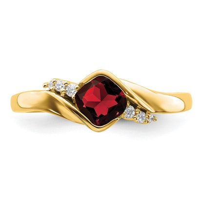 14K Gelbgold Ring mit Granat und echten Diamanten