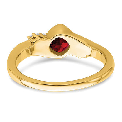 14K Gelbgold Ring mit Granat und echten Diamanten