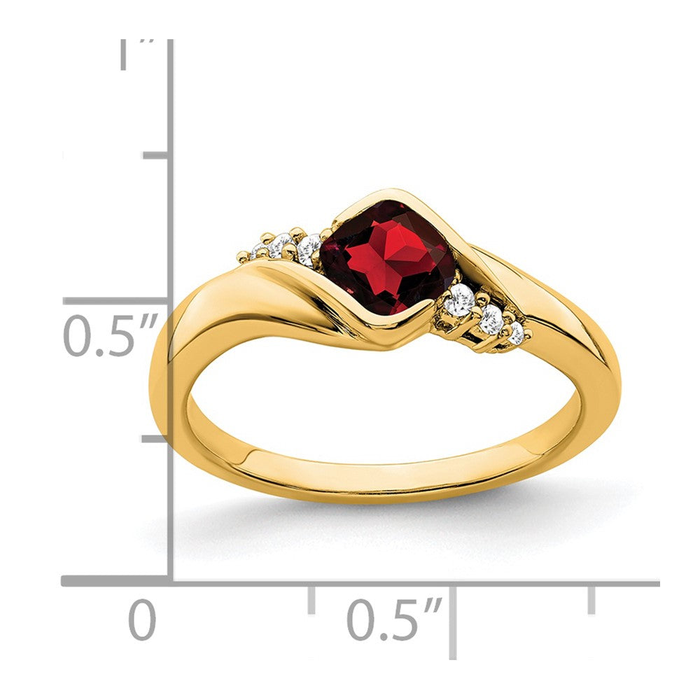 14K Gelbgold Ring mit Granat und echten Diamanten
