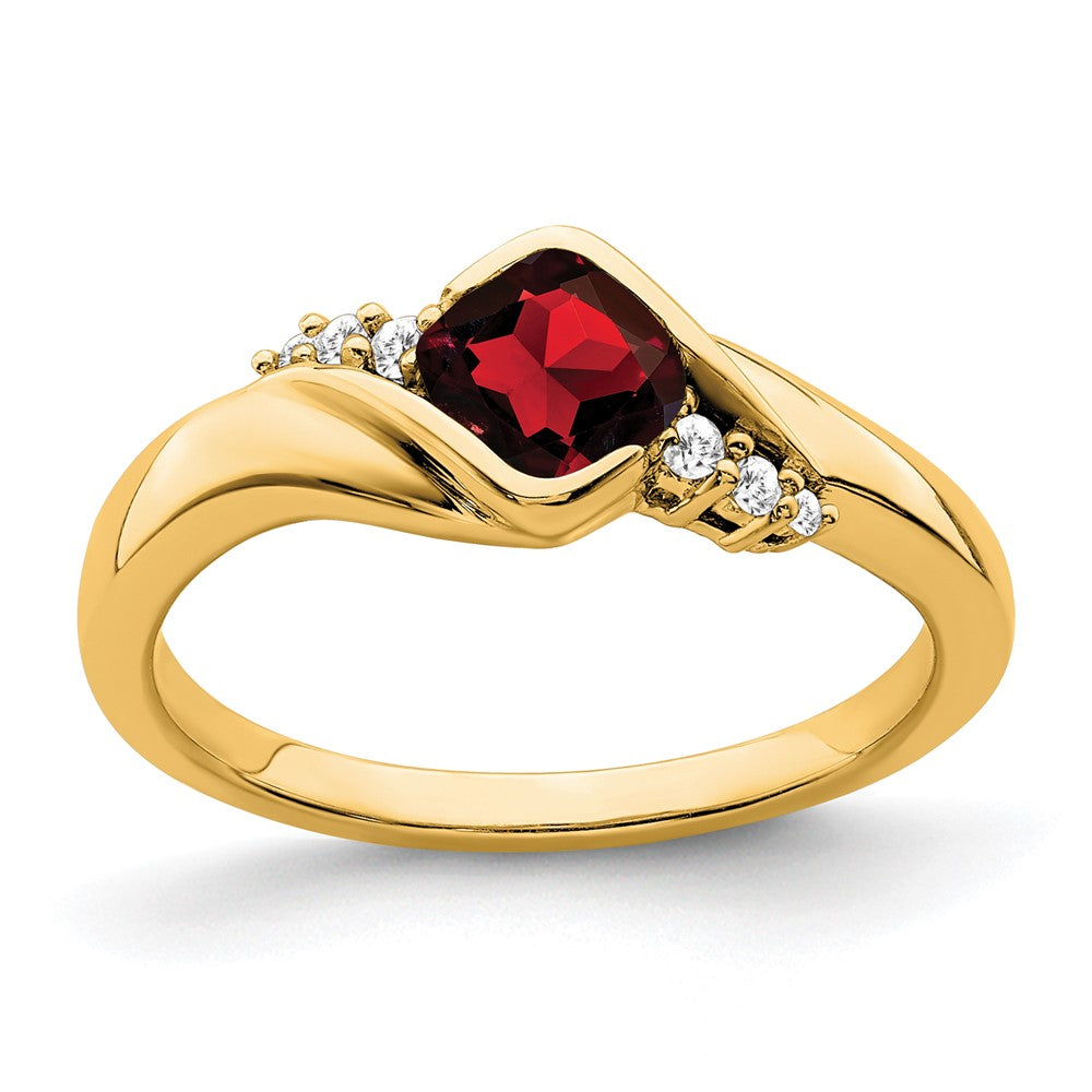 14K Gelbgold Ring mit Granat und echten Diamanten