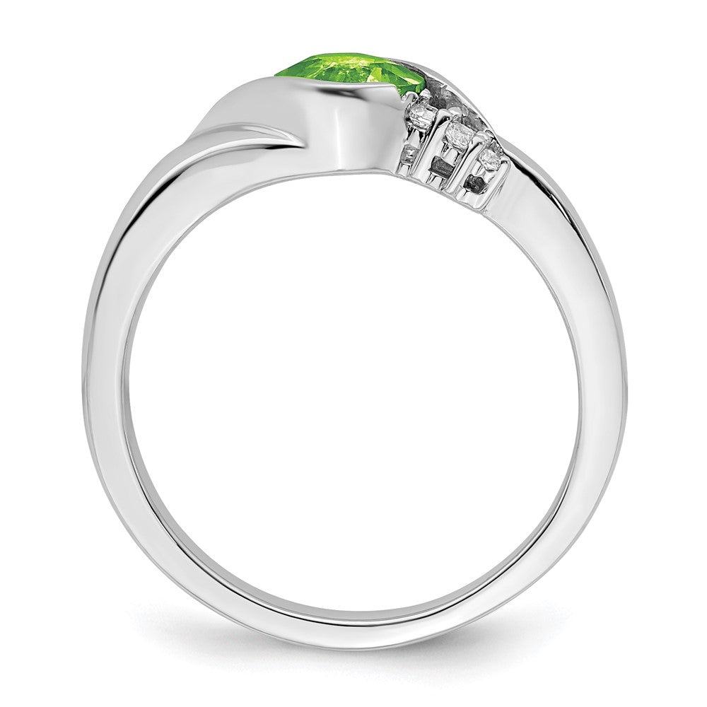 14K Weißgold Ring mit Peridot und echten Diamanten