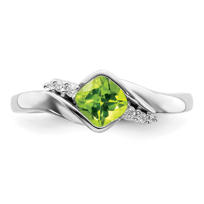 14K Weißgold Ring mit Peridot und echten Diamanten