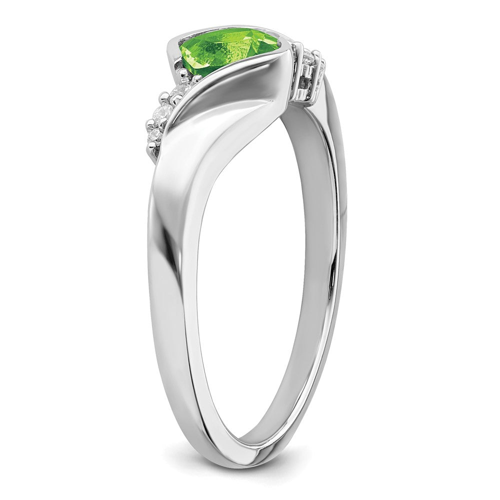 14K Weißgold Ring mit Peridot und echten Diamanten