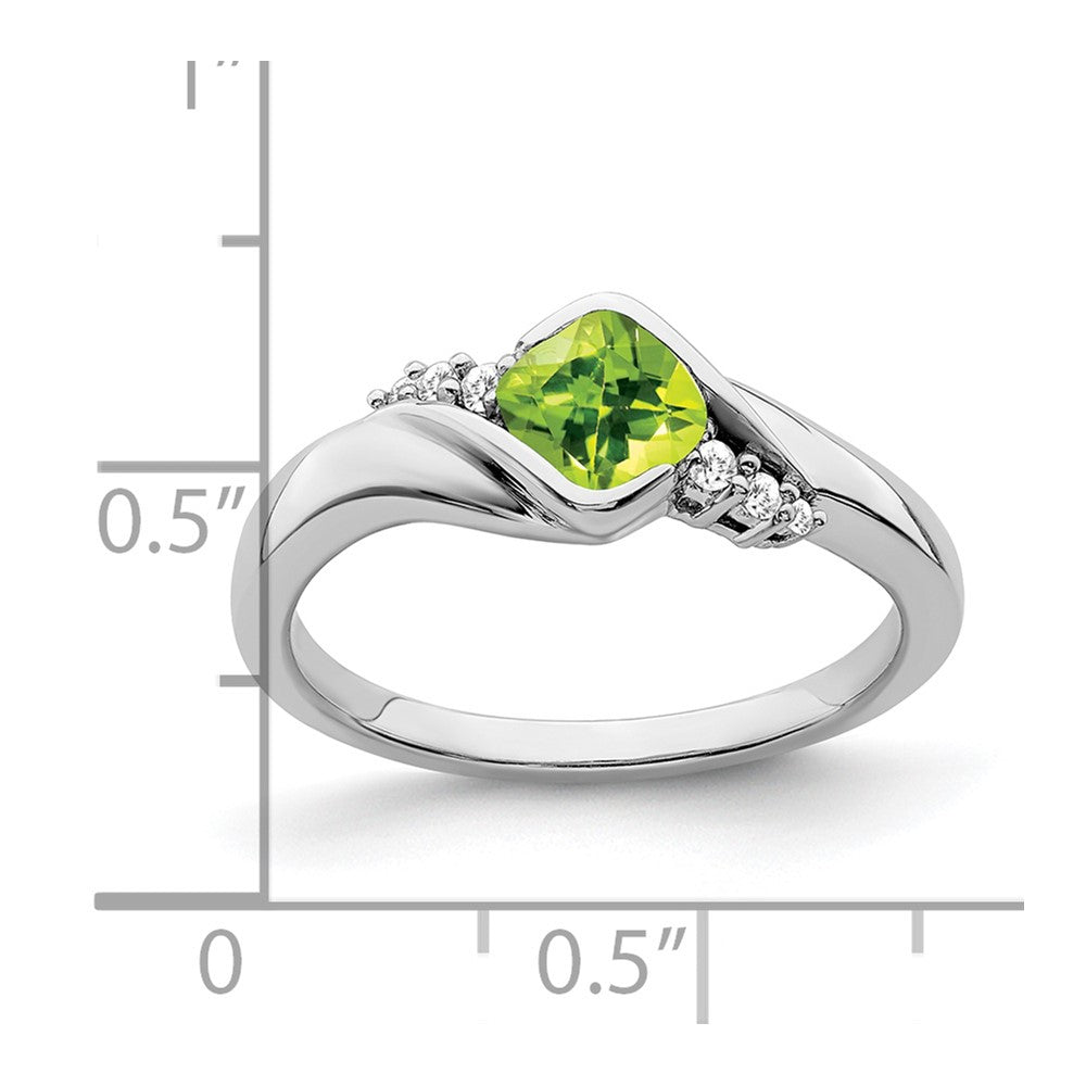 14K Weißgold Ring mit Peridot und echten Diamanten