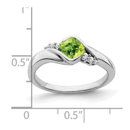 14K Weißgold Ring mit Peridot und echten Diamanten