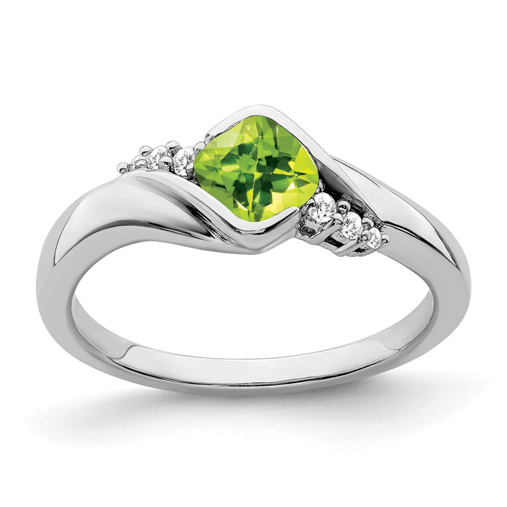 14K Weißgold Ring mit Peridot und echten Diamanten