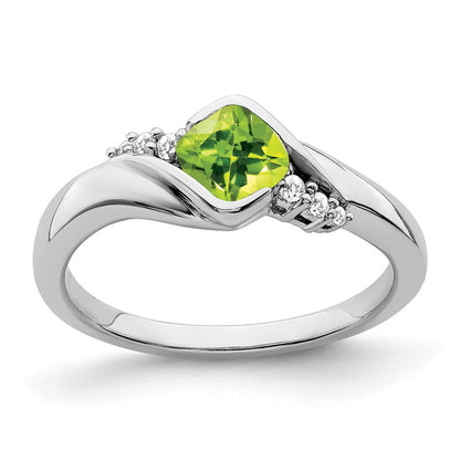 14K Weißgold Ring mit Peridot und echten Diamanten