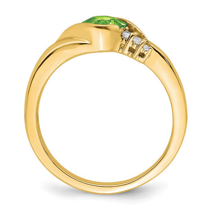 14K Gelbgold Ring mit Peridot und echten Diamanten