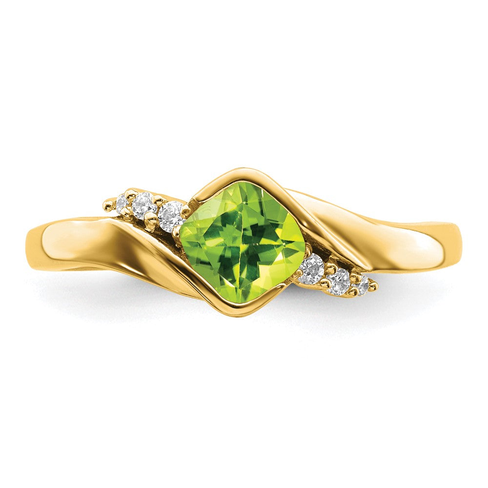 14K Gelbgold Ring mit Peridot und echten Diamanten