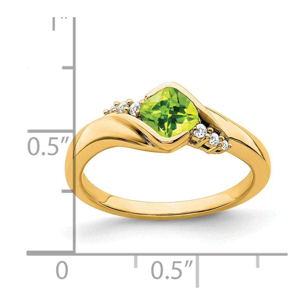 14K Gelbgold Ring mit Peridot und echten Diamanten