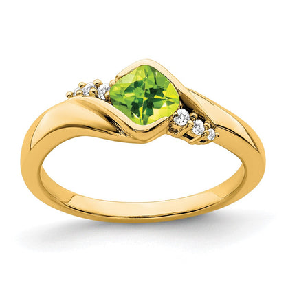 14K Gelbgold Ring mit Peridot und echten Diamanten