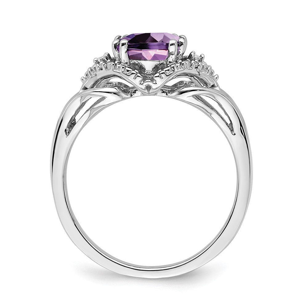 14K Weißgold Ring mit Amethyst und echtem Diamant