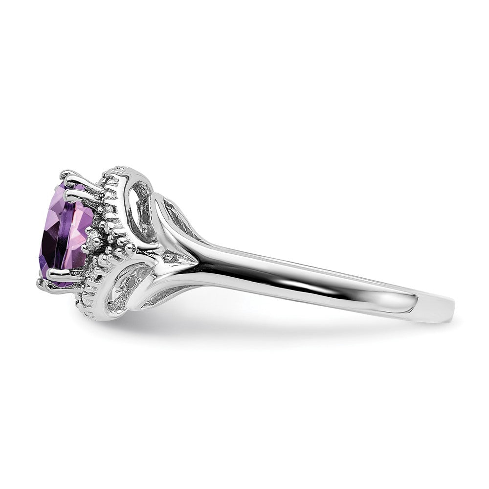 14K Weißgold Ring mit Amethyst und echtem Diamant