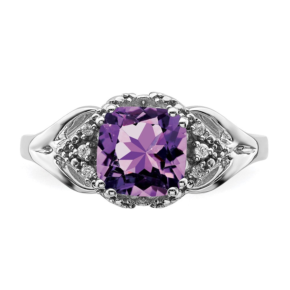 14K Weißgold Ring mit Amethyst und echtem Diamant