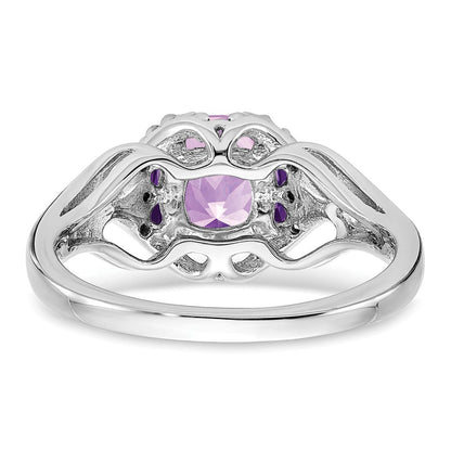14K Weißgold Ring mit Amethyst und echtem Diamant