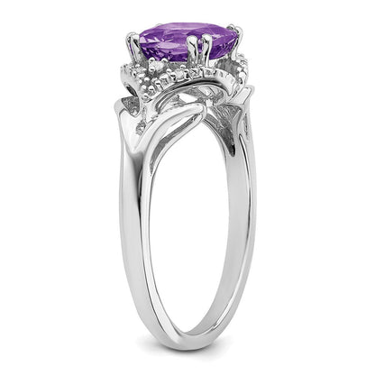14K Weißgold Ring mit Amethyst und echtem Diamant