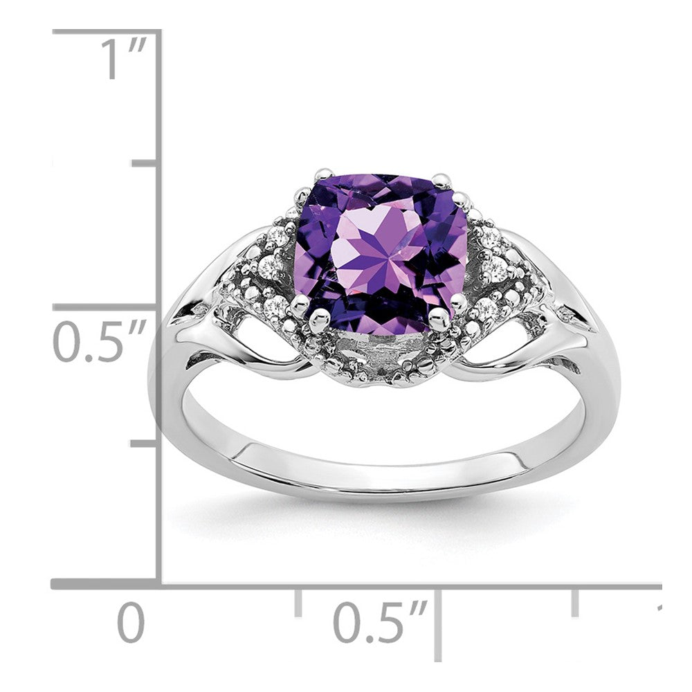 14K Weißgold Ring mit Amethyst und echtem Diamant