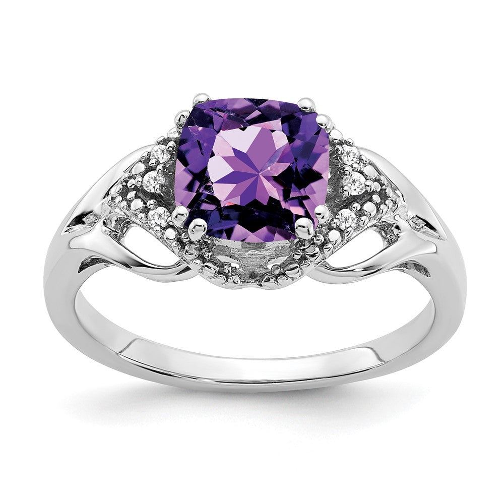 14K Weißgold Ring mit Amethyst und echtem Diamant