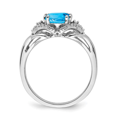 14K Weißgold Ring mit Blautopas und echtem Diamant