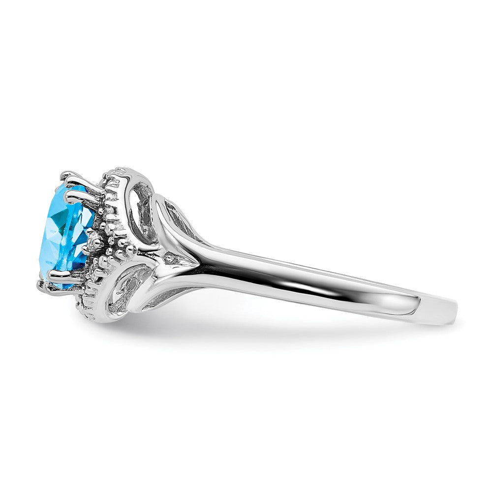 14K Weißgold Ring mit Blautopas und echtem Diamant