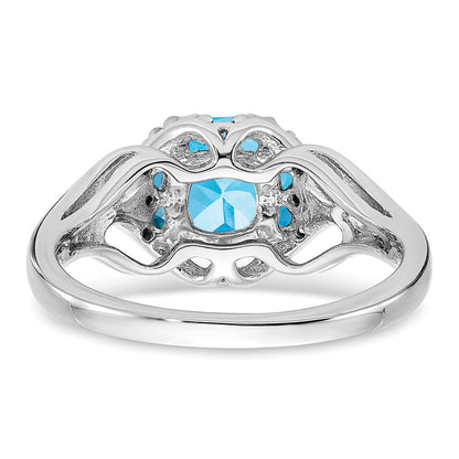 14K Weißgold Ring mit Blautopas und echtem Diamant