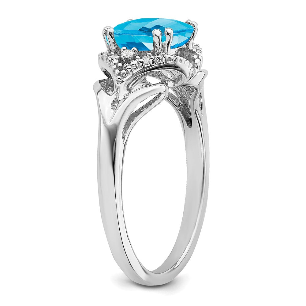 14K Weißgold Ring mit Blautopas und echtem Diamant