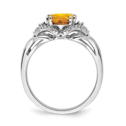 14K Weißgold Ring mit Citrin und echten Diamanten