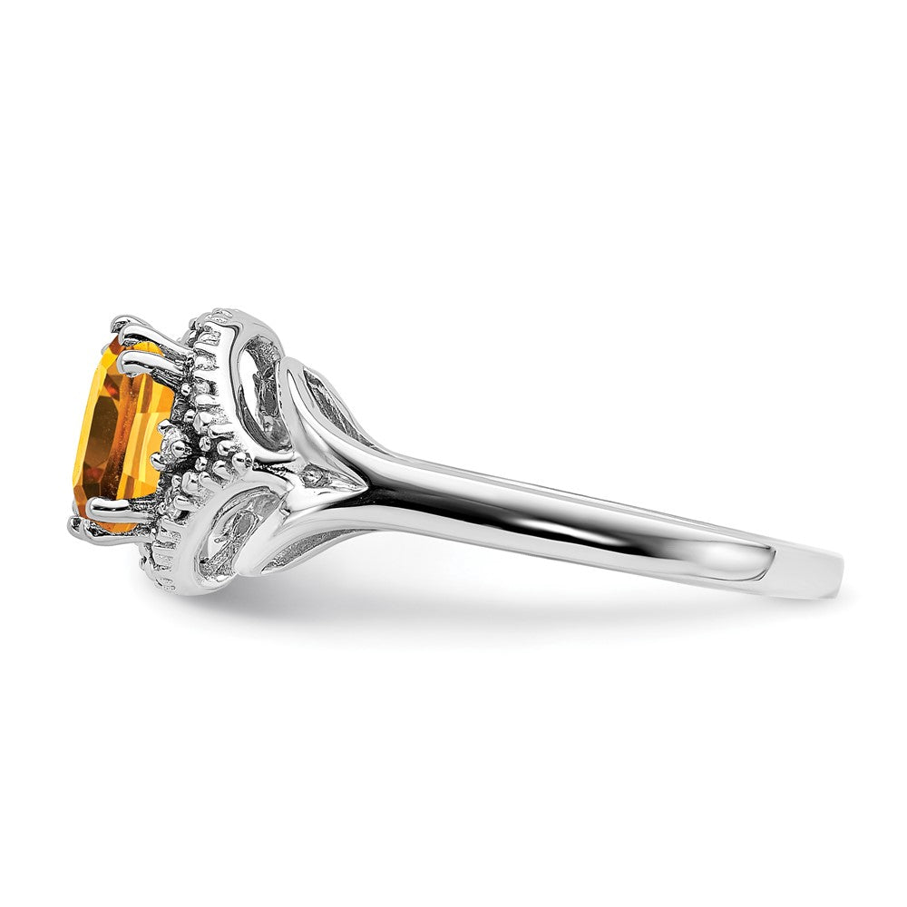 14K Weißgold Ring mit Citrin und echten Diamanten