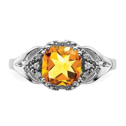14K Weißgold Ring mit Citrin und echten Diamanten