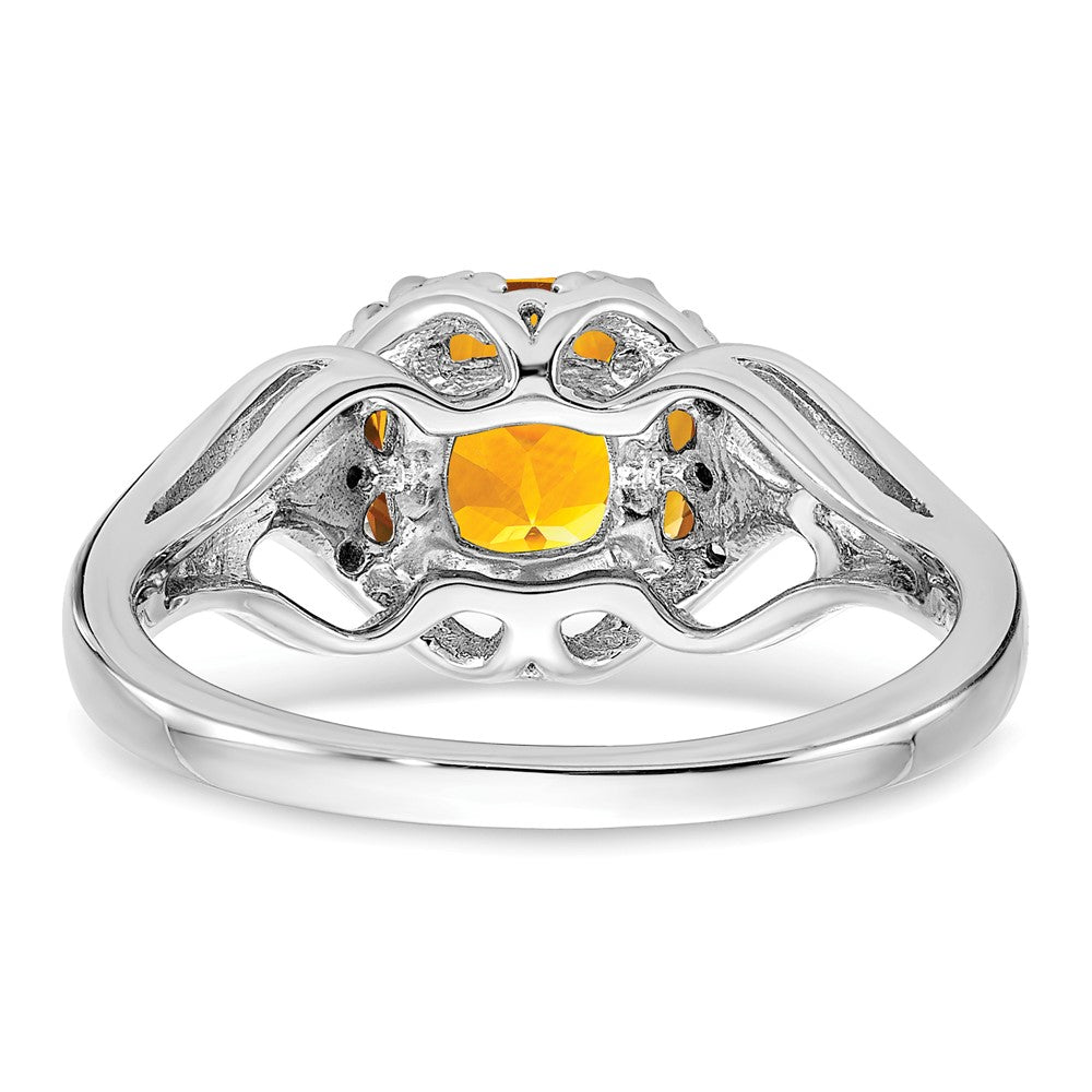 14K Weißgold Ring mit Citrin und echten Diamanten