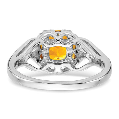 14K Weißgold Ring mit Citrin und echten Diamanten