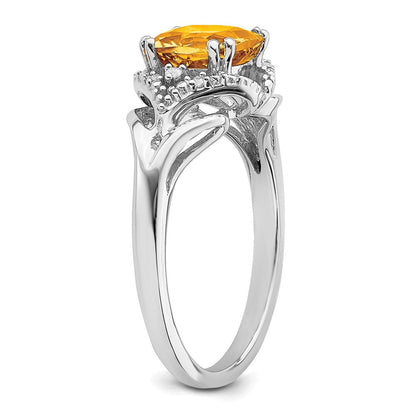 14K Weißgold Ring mit Citrin und echten Diamanten
