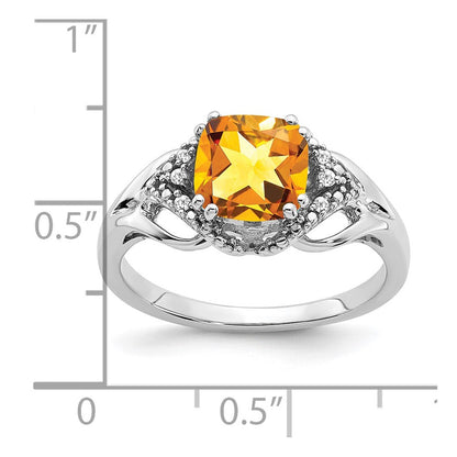 14K Weißgold Ring mit Citrin und echten Diamanten